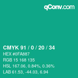 Color code: CMYK 91 / 0 / 20 / 34 | qconv.com