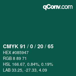 Color code: CMYK 91 / 0 / 20 / 65 | qconv.com