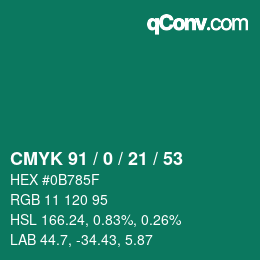 Color code: CMYK 91 / 0 / 21 / 53 | qconv.com