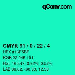 Color code: CMYK 91 / 0 / 22 / 4 | qconv.com