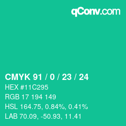 カラーコード: CMYK 91 / 0 / 23 / 24 | qconv.com