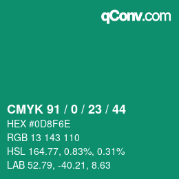 カラーコード: CMYK 91 / 0 / 23 / 44 | qconv.com