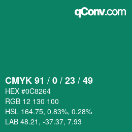 Color code: CMYK 91 / 0 / 23 / 49 | qconv.com