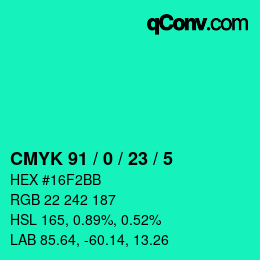 颜色代码: CMYK 91 / 0 / 23 / 5 | qconv.com