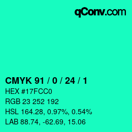 カラーコード: CMYK 91 / 0 / 24 / 1 | qconv.com