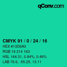 颜色代码: CMYK 91 / 0 / 24 / 16 | qconv.com