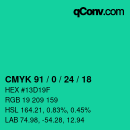 カラーコード: CMYK 91 / 0 / 24 / 18 | qconv.com
