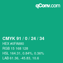 颜色代码: CMYK 91 / 0 / 24 / 34 | qconv.com