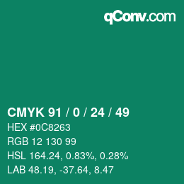 Color code: CMYK 91 / 0 / 24 / 49 | qconv.com