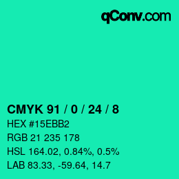 Color code: CMYK 91 / 0 / 24 / 8 | qconv.com