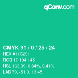 カラーコード: CMYK 91 / 0 / 25 / 24 | qconv.com