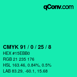 Farbcode: CMYK 91 / 0 / 25 / 8 | qconv.com