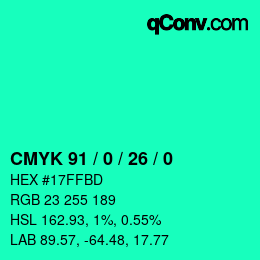 Color code: CMYK 91 / 0 / 26 / 0 | qconv.com