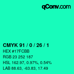 カラーコード: CMYK 91 / 0 / 26 / 1 | qconv.com