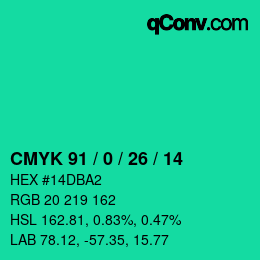 Color code: CMYK 91 / 0 / 26 / 14 | qconv.com