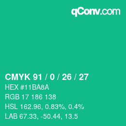 颜色代码: CMYK 91 / 0 / 26 / 27 | qconv.com