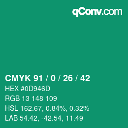カラーコード: CMYK 91 / 0 / 26 / 42 | qconv.com