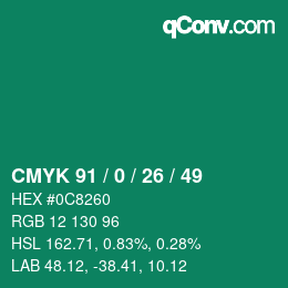 颜色代码: CMYK 91 / 0 / 26 / 49 | qconv.com