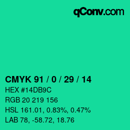 颜色代码: CMYK 91 / 0 / 29 / 14 | qconv.com
