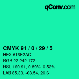 Color code: CMYK 91 / 0 / 29 / 5 | qconv.com