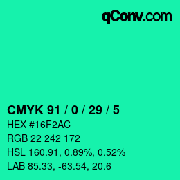 カラーコード: CMYK 91 / 0 / 29 / 5 | qconv.com