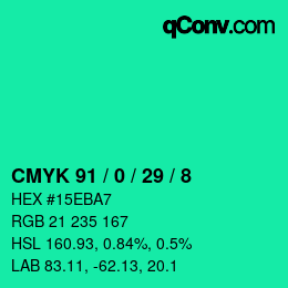 Color code: CMYK 91 / 0 / 29 / 8 | qconv.com