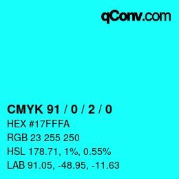 Color code: CMYK 91 / 0 / 2 / 0 | qconv.com