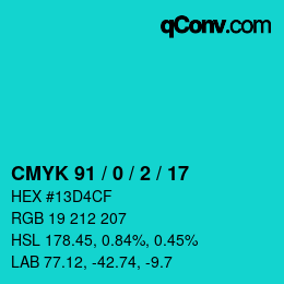 カラーコード: CMYK 91 / 0 / 2 / 17 | qconv.com