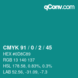 カラーコード: CMYK 91 / 0 / 2 / 45 | qconv.com