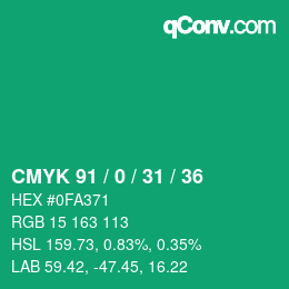 Color code: CMYK 91 / 0 / 31 / 36 | qconv.com