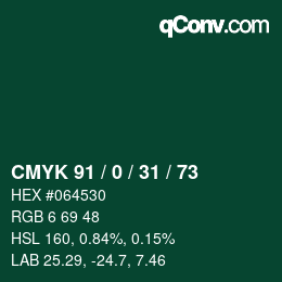 Color code: CMYK 91 / 0 / 31 / 73 | qconv.com