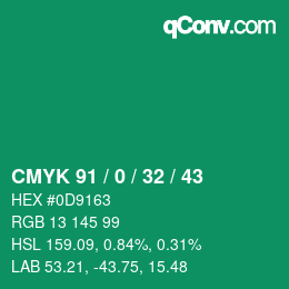 Color code: CMYK 91 / 0 / 32 / 43 | qconv.com