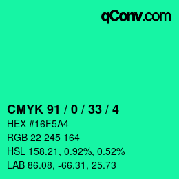 カラーコード: CMYK 91 / 0 / 33 / 4 | qconv.com