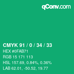 颜色代码: CMYK 91 / 0 / 34 / 33 | qconv.com