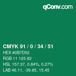颜色代码: CMYK 91 / 0 / 34 / 51 | qconv.com