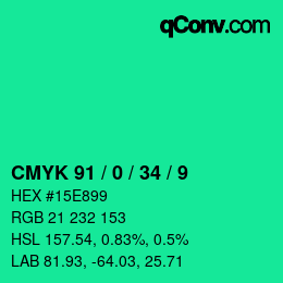 カラーコード: CMYK 91 / 0 / 34 / 9 | qconv.com