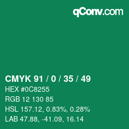 Color code: CMYK 91 / 0 / 35 / 49 | qconv.com