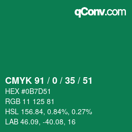 Código de color: CMYK 91 / 0 / 35 / 51 | qconv.com