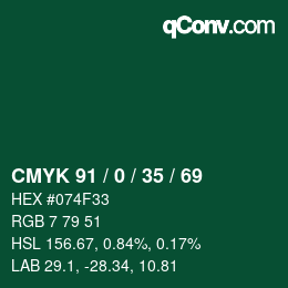 Color code: CMYK 91 / 0 / 35 / 69 | qconv.com