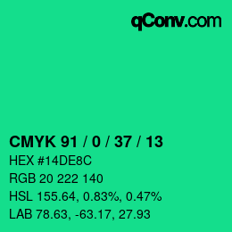 カラーコード: CMYK 91 / 0 / 37 / 13 | qconv.com