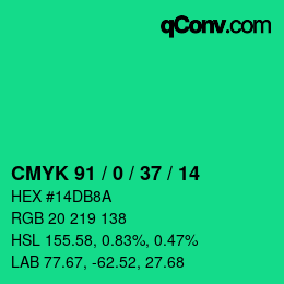 カラーコード: CMYK 91 / 0 / 37 / 14 | qconv.com