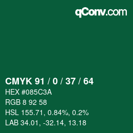 Farbcode: CMYK 91 / 0 / 37 / 64 | qconv.com