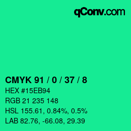 Color code: CMYK 91 / 0 / 37 / 8 | qconv.com