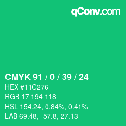 カラーコード: CMYK 91 / 0 / 39 / 24 | qconv.com