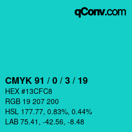 Color code: CMYK 91 / 0 / 3 / 19 | qconv.com