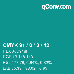 Color code: CMYK 91 / 0 / 3 / 42 | qconv.com