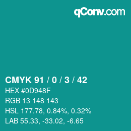 Color code: CMYK 91 / 0 / 3 / 42 | qconv.com