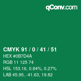 Color code: CMYK 91 / 0 / 41 / 51 | qconv.com