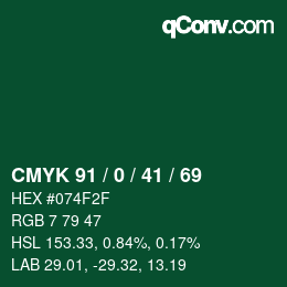 Color code: CMYK 91 / 0 / 41 / 69 | qconv.com