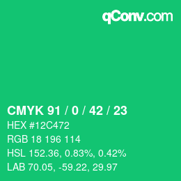 カラーコード: CMYK 91 / 0 / 42 / 23 | qconv.com